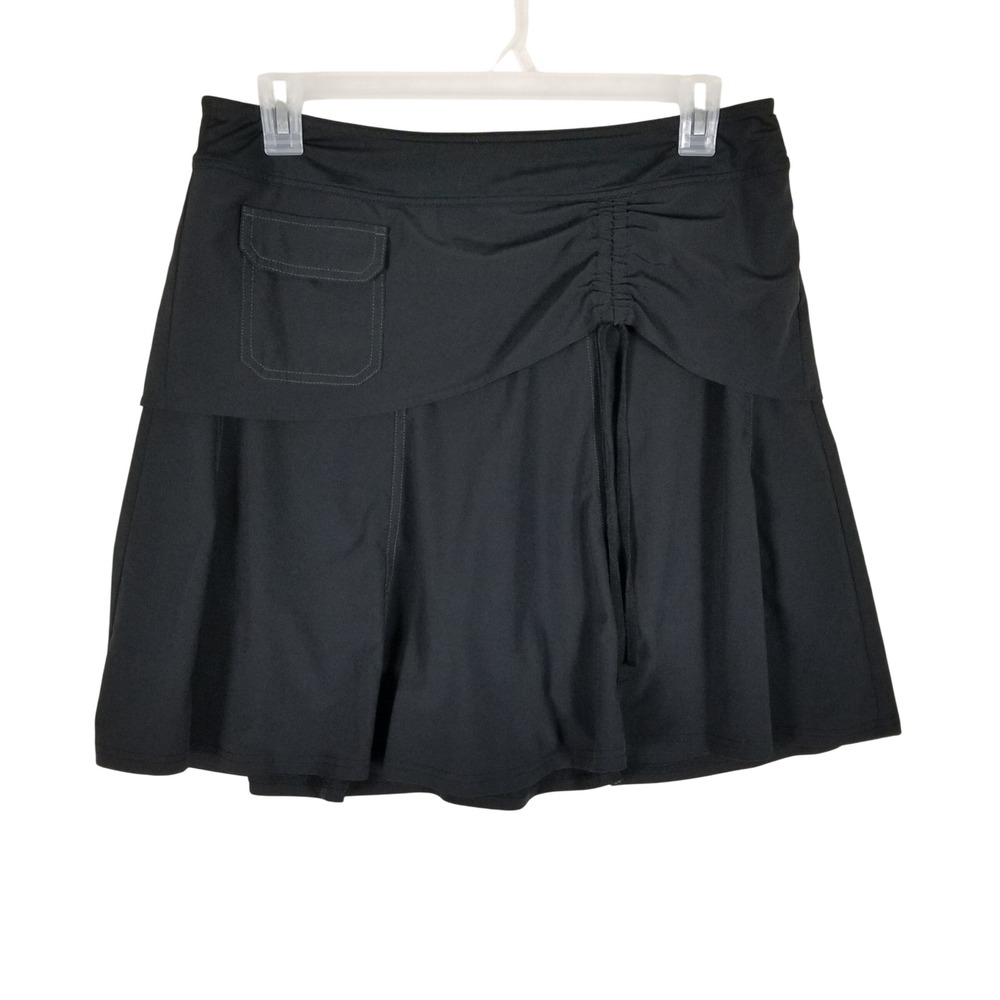 Athleta Skort Women 14 Black Ruched Front Layered Activewear 219056